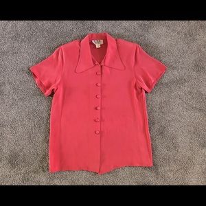 Feile 100% Silk Blouse Size S Vintage Elegance Pink Coral